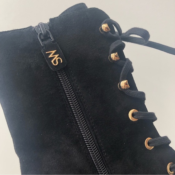 Stuart Weitzman Nichelle Black Suede Block-Heel Booties Lace-Up Size 8 Grommets - Picture 12 of 14